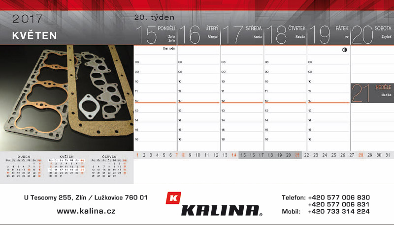 Kalend stoln produktov Kalina